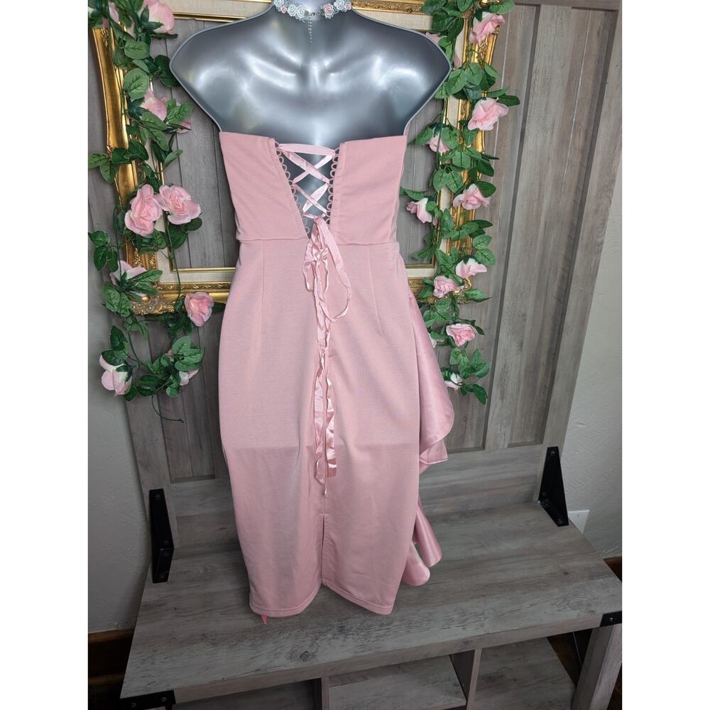 SHEIN Belle Strapless Ruffle Cocktail Dress Dusty Pink Fairycore Formal Dress - Picture 3 of 4